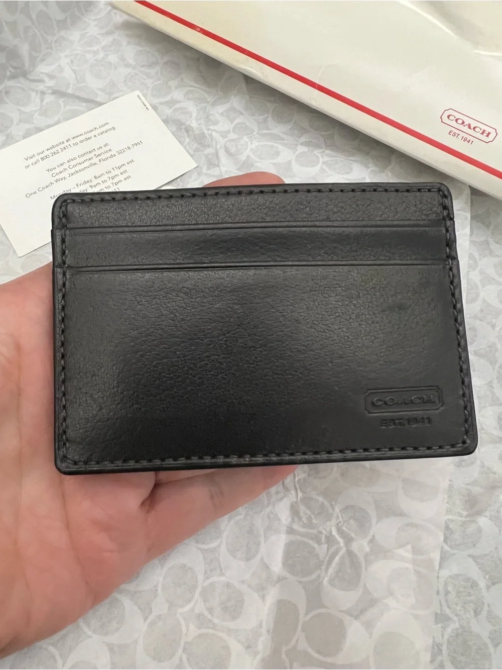 Coach Black Leather Card Holder with Subtle Embossed Logo